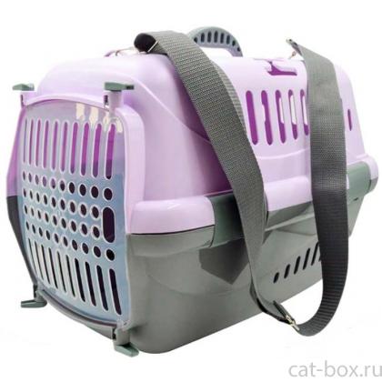 Переноска для животных "Турне" с прозрачной пластиковой дверцей (коврик+ремень), 48*32*32см, фиолетовая-0