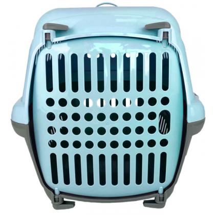 Переноска для животных "Турне" с пластиковой дверцей (коврик+ремень), 48*32*32см, голубая-1