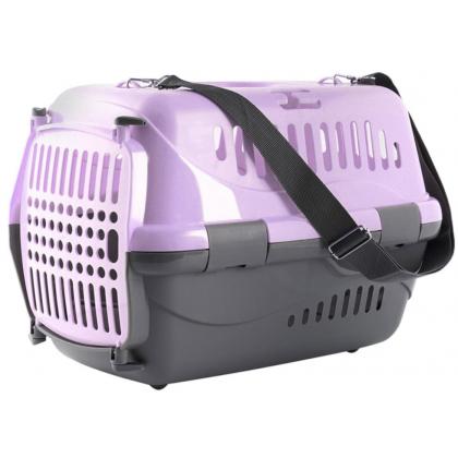 Переноска для животных "Турне" с пластиковой дверцей (коврик+ремень), 48*32*32см, фиолетовая-2
