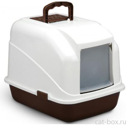 Туалет для кошек закрытый "Бокс" (совок в комплекте), кофейный/белый, 48*40*41см, серия HYGIENE-0