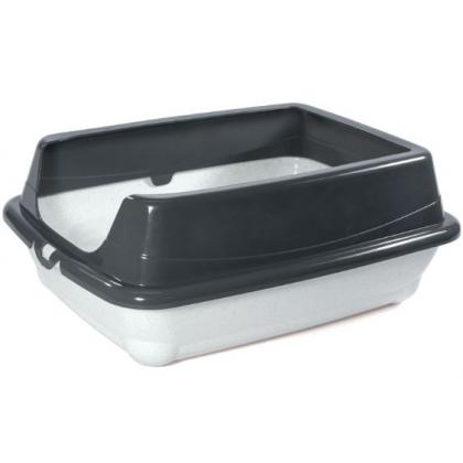 Туалет для кошек прямоугольный с высоким бортом "Пушок", белый/серый, 45,5*35*19см-1