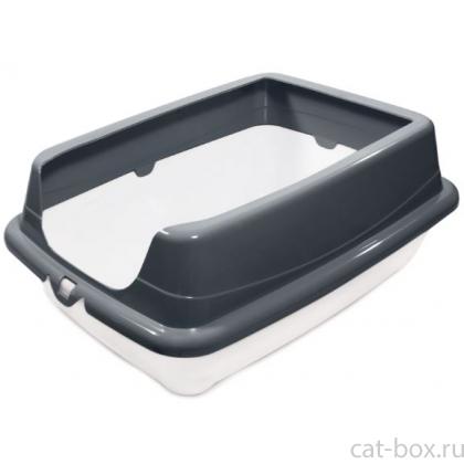 Туалет для кошек прямоугольный с высоким бортом "Пушок", белый/серый, 45,5*35*19см-0