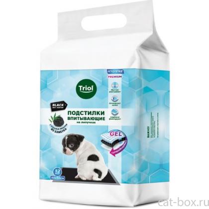 Подстилки впитывающие с угольным фильтром на липучках, черные, 60*90см 12шт, серия HYGIENE-0