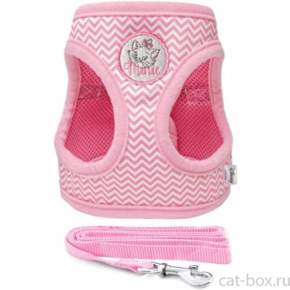 Комплект мягкая шлейка-жилетка и подводок для кошек Disney Marie M, обхват груди 45см-0