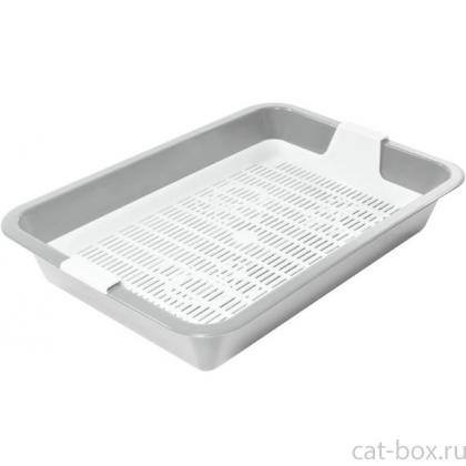 Туалет для кошек c сеткой мини "Барсик", 32,5*23,5*6см, светло-серый-0
