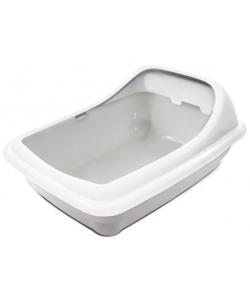 Туалет для кошек прямоугольный с ассиметричным бортом "Волна", серый/белый, 45,5*35*20см