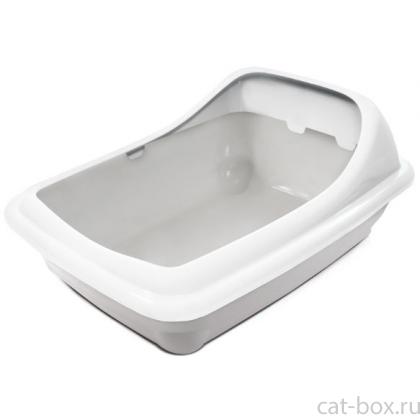 Туалет для кошек прямоугольный с ассиметричным бортом "Волна", серый/белый, 45,5*35*20см-0