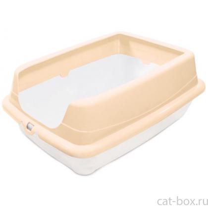 Туалет для кошек прямоугольный с высоким бортом "Пушок", белый/бежевый, 45,5*35*19см-0