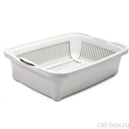 Туалет для кошек высокий с сеткой "Дюна", светло-серый, 42*32*12,5см-0