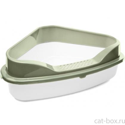 Туалет для кошек угловой с бортом "Дельта", белый/фисташковый, 57,5*46,5*22см, серия HYGIENE-0