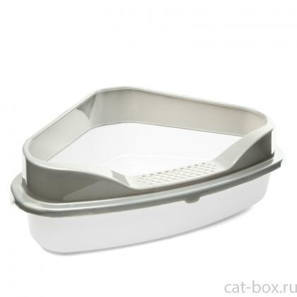 Туалет для кошек угловой с бортом "Дельта" серия HYGIENE, белый/серый, 57,5*46,5*22см-0