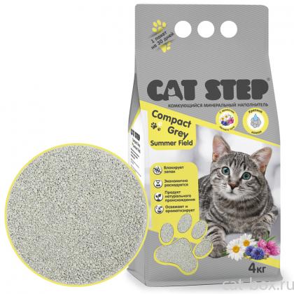 Наполнитель комкующийся минеральный CAT STEP Compact Grey Summer Field, 4кг-0