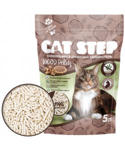 Наполнитель комкующийся растительный CAT STEP Wood Pellets 5л, 2,3кг