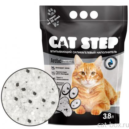 Наполнитель впитывающий силикагелевый CAT STEP Arctic Black&White, 3,8л, 1,67кг-0