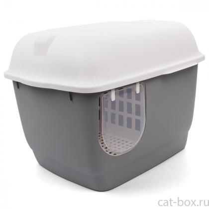 Туалет для кошек закрытый (совок в комплекте) "Лабиринт", серый/белый, 57,5*44*44см, серия HYGIENE-0