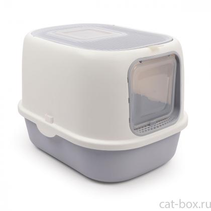 Туалет для кошек закрытый с двумя дверцами "Бухта" (совок в комплекте), серый/белый, 40*39*52см, серия HYGIENE-0