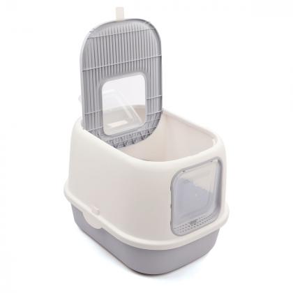 Туалет для кошек закрытый с двумя дверцами "Бухта" (совок в комплекте), серый/белый, 40*39*52см, серия HYGIENE-3