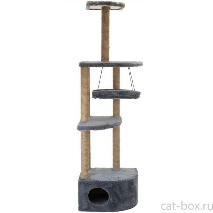Комплекс-когтеточка "Башня угловая" с гамаком, 48*48*h171 см, джут, дымчатый-0