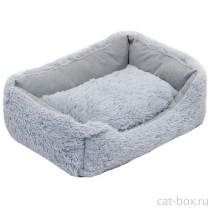 Лежак прямоугольный пухлый FURRY №1 с подушкой 45*35*h14см, серый-0