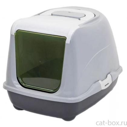 Туалет-домик для кошек с дверцей и совочком, 50*38*h37см, серый-0