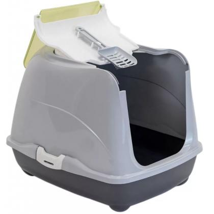 Туалет-домик для кошек с дверцей и совочком, 50*38*h37см, серый-1