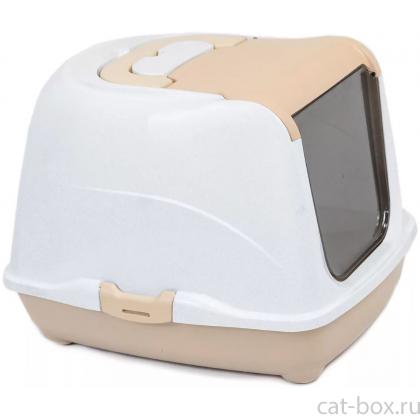 Туалет-домик для кошек с дверцей и совочком, 50*38*h37см, бежевый-0