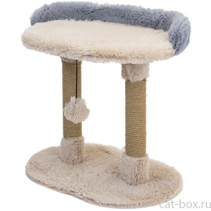 Когтеточка-лежанка овальная ПУХ-1 с двумя столбиками 58*36*h39см, джут, серая-0