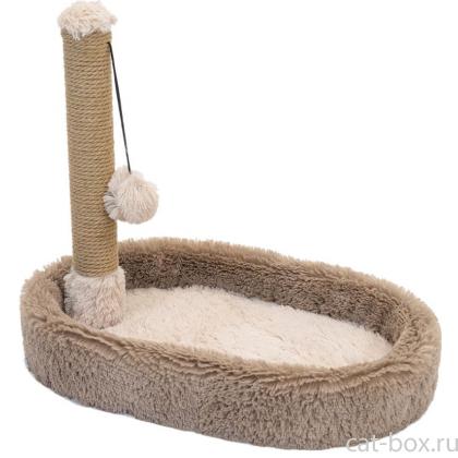 Когтеточка-лежанка овальная ПУХ-2 со столбиком 55*36*h47см, джут, коричневая-0
