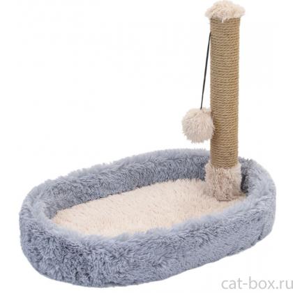 Когтеточка-лежанка овальная ПУХ-2 со столбиком 55*36*h47см, джут, серая-0