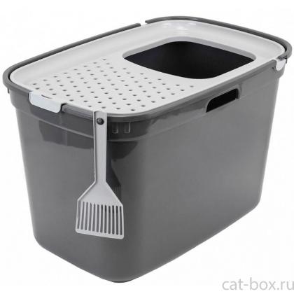 Туалет для кошек закрытый с верхним входом 59*39*h38см, серый-0