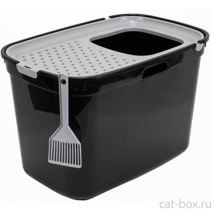 Туалет для кошек закрытый с верхним входом 59*39*h38см, черный-0