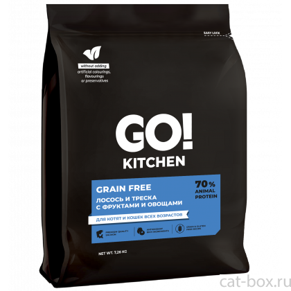 GO! KITCHEN Полнорационный беззерновой сухой корм для котят и кошек всех возрастов с лососем и треской, 7.26кг-0