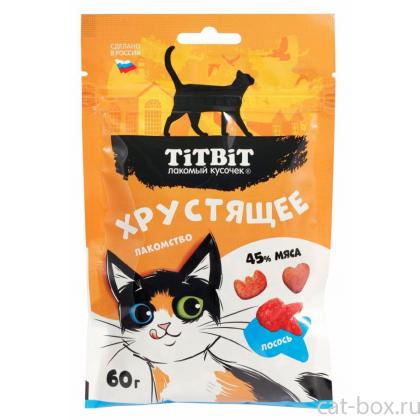 Лакомство хрустящее с лососем для кошек, 60г-0