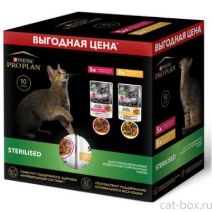 Набор паучей для кастрированных кошек 10 шт (утка в соусе, курица в соусе)-0