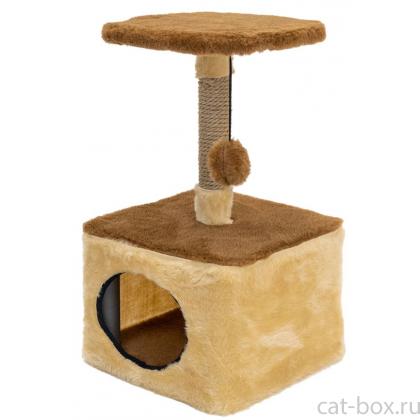 Домик-когтеточка "НИКА" разборный, квадратный, 34*34*h60см (мех, джут) бежевый -0