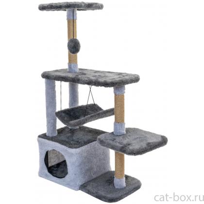 Комплекс-когтеточка "Марго" с гамаком и домиком, 33*76*105см (мех, джут) серый -0