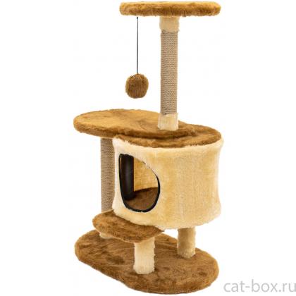 Комплекс-когтеточка "Кира" с площадкой и домиком, 56*42*90см (мех, джут) бежевый    -0