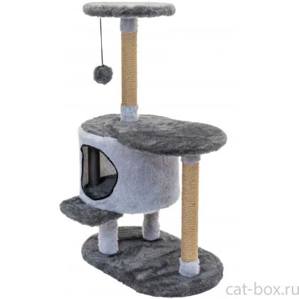 Комплекс-когтеточка "Кира" с площадкой и домиком, 56*42*90см (мех, джут) серый -0