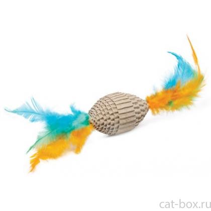 Игрушка NATURAL для кошек из гофрокартона "Мяч для регби с перьями", 6/19 см-0