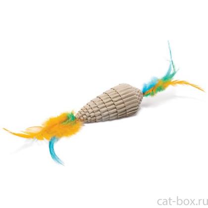 Игрушка NATURAL для кошек из гофрокартона "Конус с перьями", 8/22 см -0