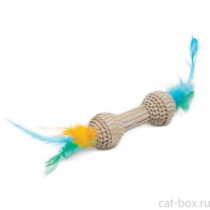 Игрушка NATURAL для кошек из гофрокартона "Гантель с перьями", 10/20 см-0