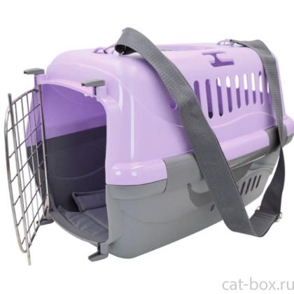 Переноска для животных "Турне" с металлической дверцей (коврик+ремень), 48*32*32см, фиолетовая -0