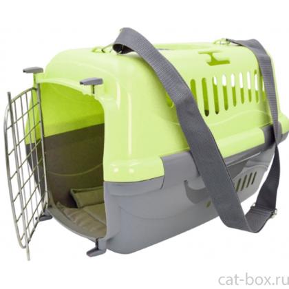 Переноска для животных "Турне" с металлической дверцей (коврик+ремень), 48*32*32см, зеленая-0