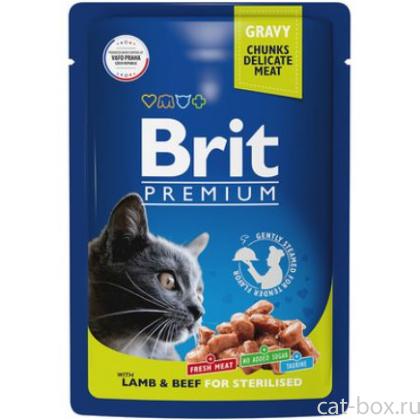 Пауч для взрослых стерилизованных кошек с ягненком и говядиной в соусе-0