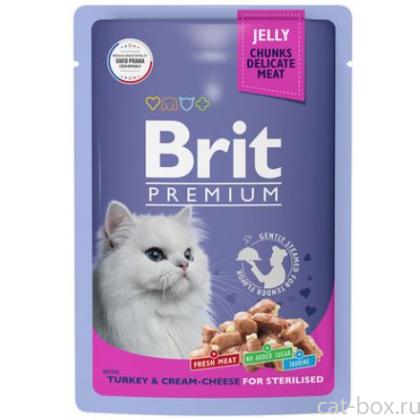 Пауч для взрослых стерилизованных кошек с индейкой и сыром в желе-0