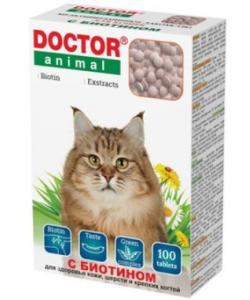 Мультивитаминное лакомство Doctor Animal с Биотином, для кошек, 100 таблеток