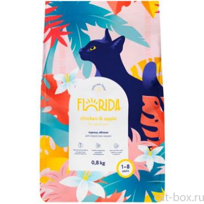 Сухой корм для взрослых кошек с курицей и яблоком-0