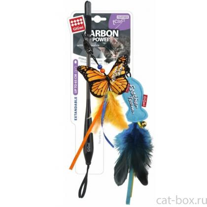 Дразнилка телескопическая с двумя насадками (бабочка+мышка) 30см, серия CARBON POWER (85010)-0