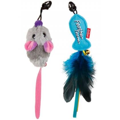 Дразнилка телескопическая с двумя насадками (рыбка + мышка) 30см, серия CARBON POWER (85011)-2