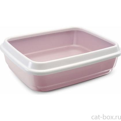Туалет с высоким бортом для кошек "JERRY", пепельно-розовый, 50*40*14,5 см-0